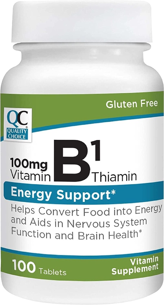 Qualità Scelta Vitamina B1 Thiamin 100 mg di energia di sostegno, Funzione di sistema nervoso, & salute del cervello compresse supplemento di vitamina, 100 Conte bottiglie