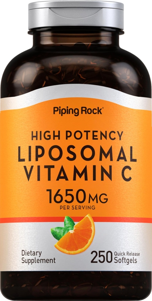 Piping Rock Liposomal Vitamin C 1650mg | 250 Softgels | Hohe Potenz | Non-GMO, Glutenfrei