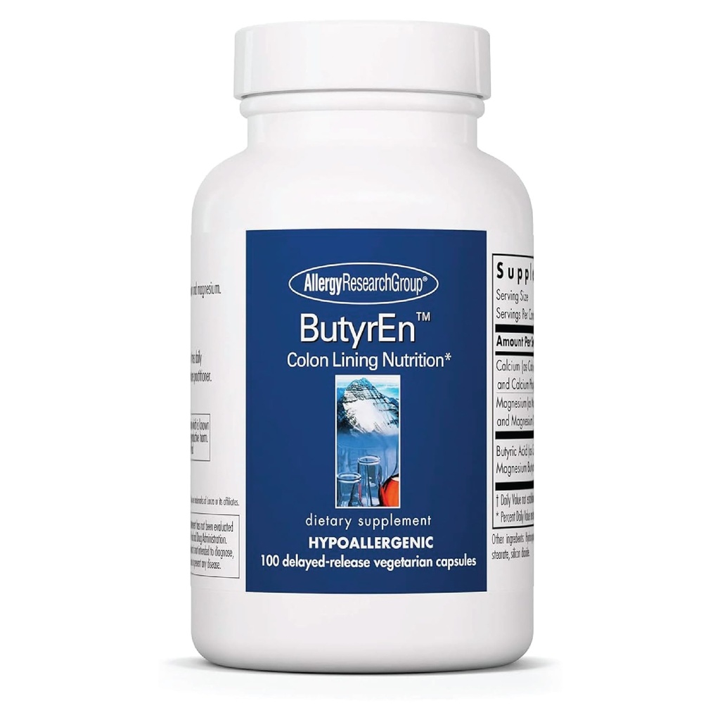 Allergy Research Group ButyrEn - Butyrate Gut Health Supplement für Frauen und Männer, Colon und Verdauungsunterstützung mit Tributyrat Complex, Butyric Acid - 100 Delayed Release Vegetarische Kapseln