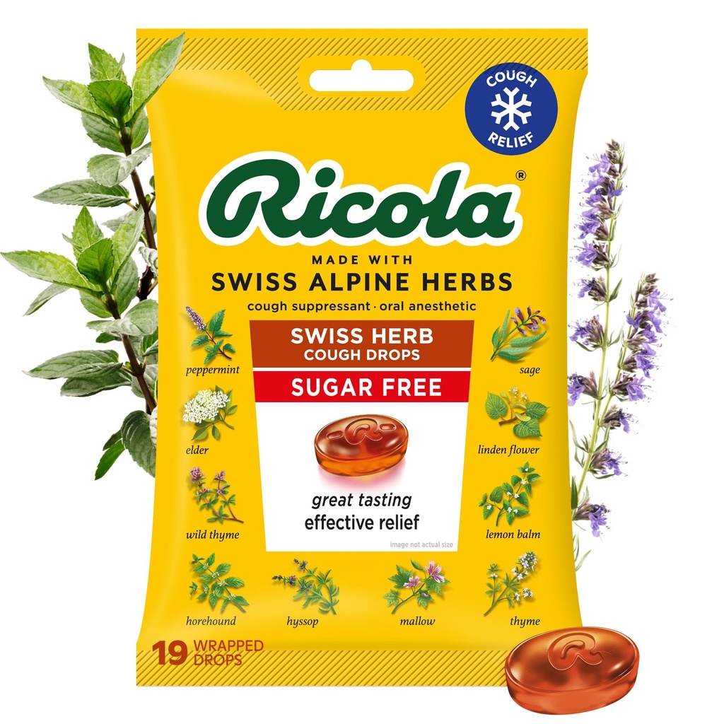 Ricola Sugar Free Swiss Herb Cough Drops, 19 Count, Cough Suppressant & Throat Relieving Drops mit natürlich Sourced Menthol, angenehmen Geschmack für Husten & Throat Irritation Symptome Relief