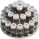 Organizzatore di bottiglie di pillole mensili Caddy - 31 Bottiglie di pillole numerate con coperchio per bambini per ogni giorno del mese- Rack chiaro e facile da usare per dose giornaliera di vitamine e integratori di farmaci