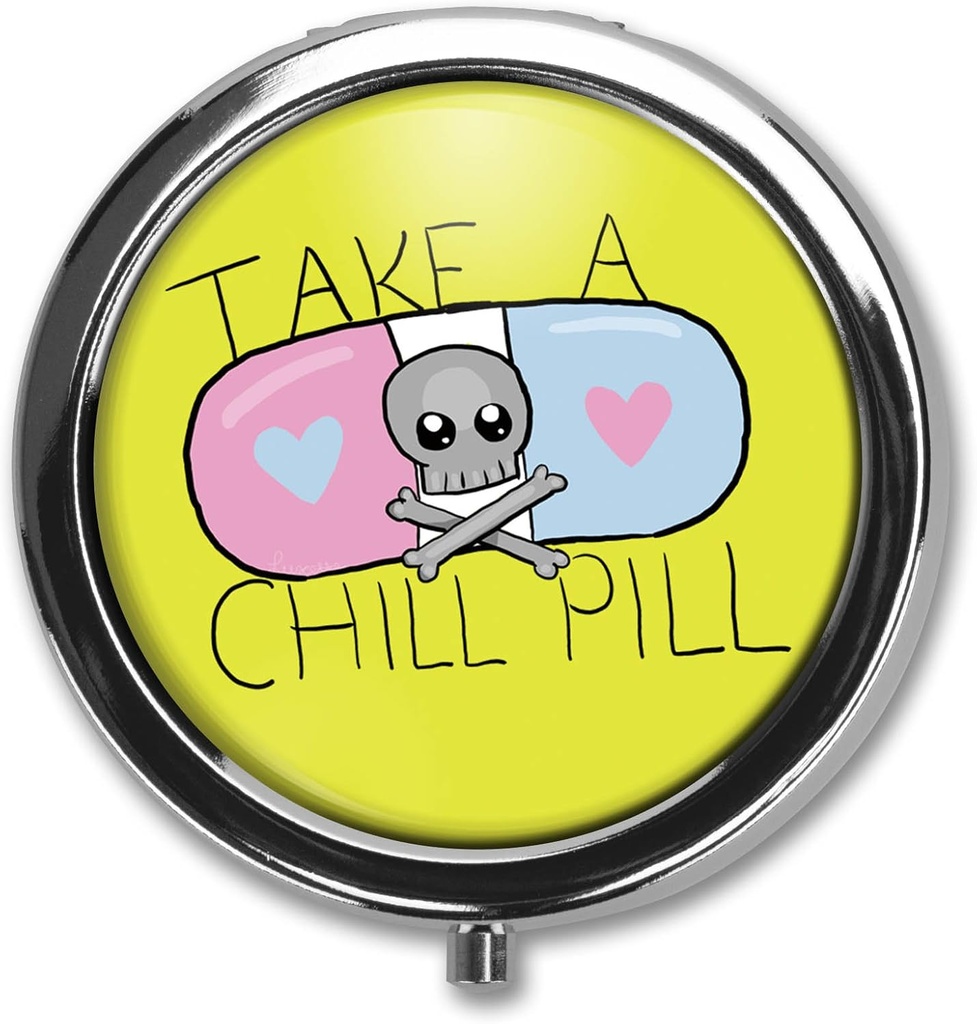 Cartoon carino prendere un Chill Pill Quotes Pill Box Case Trinket Stash Box Telefono Dial Pop Art Retro Medicine Tablet Holder Organizer - 3 scomparti