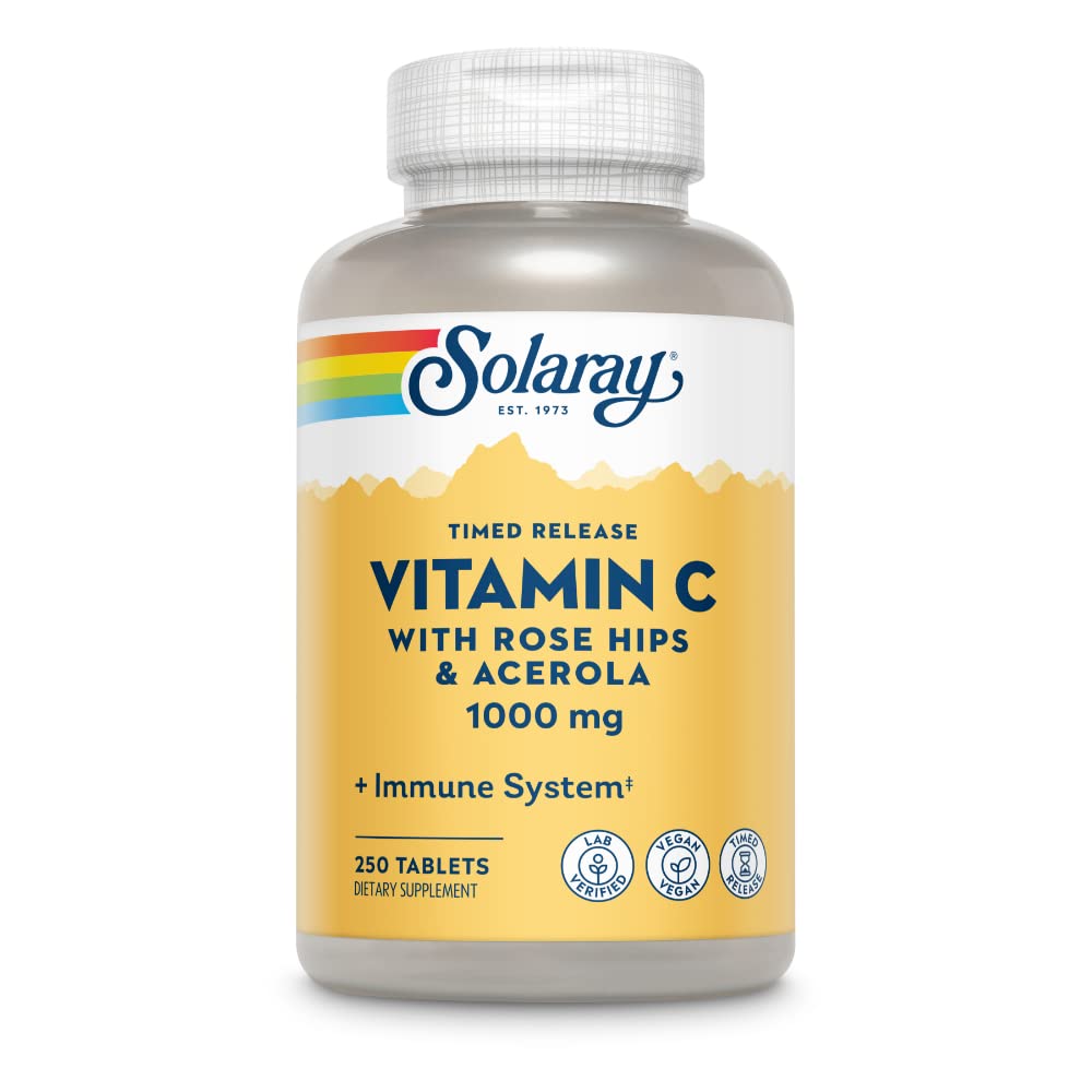 SOLARAY Vitamine C avec/Rose HIPS & Acerola , 1000mg , 1000mg , une fonction immunitaire saine à deux niveaux, la peau, les cheveux et les ongles support , 250ct