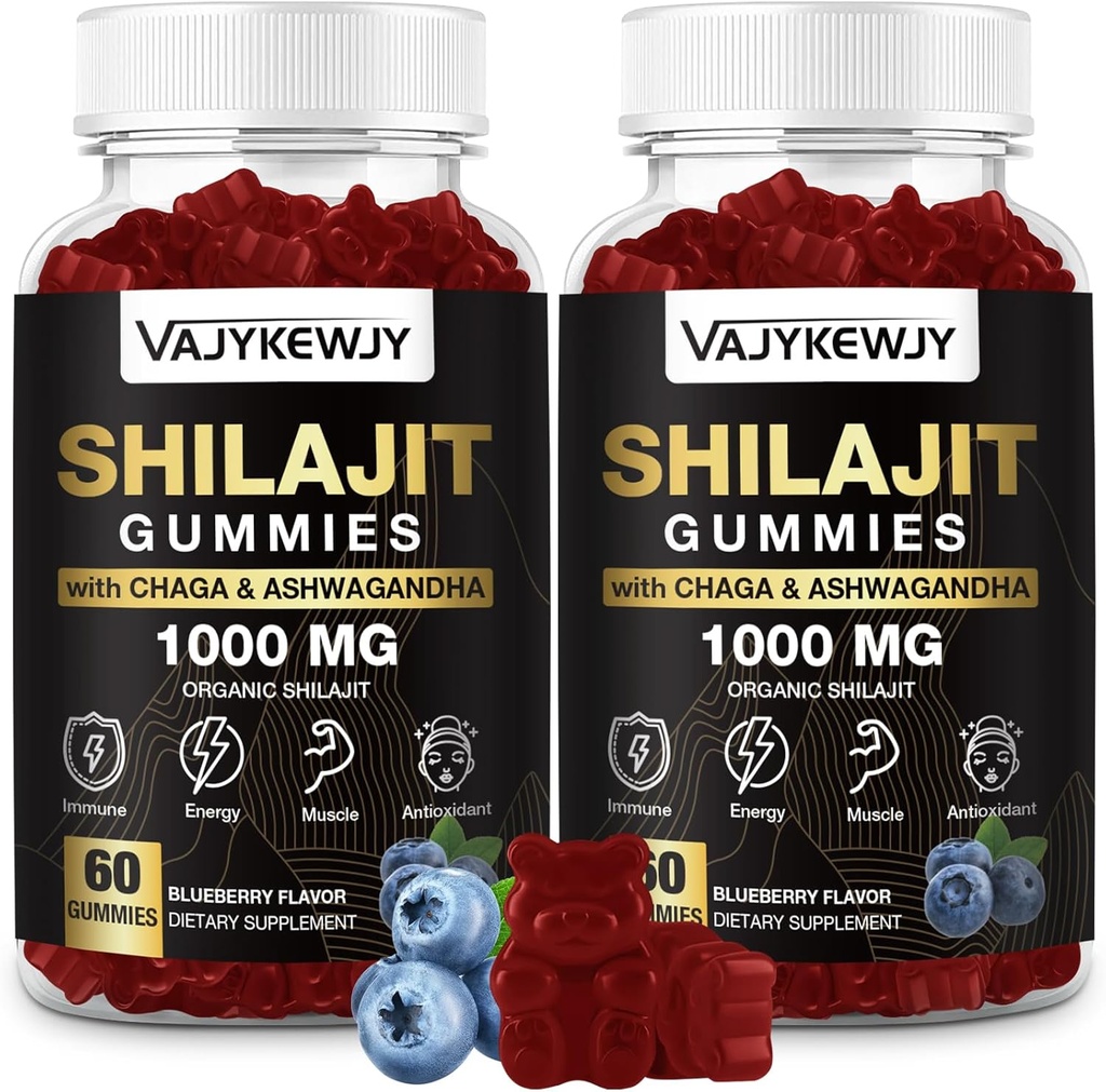 1000 MG Shilajit Gummies, Organic Shilajit Gummies con 85+ Minerali Trace, Acido Fulvico, Shilajit per Uomini & Donne, Shilajit Resina, Shilajit Himalayan Organic for Energy, Cervello, Immunità, 120 Conte