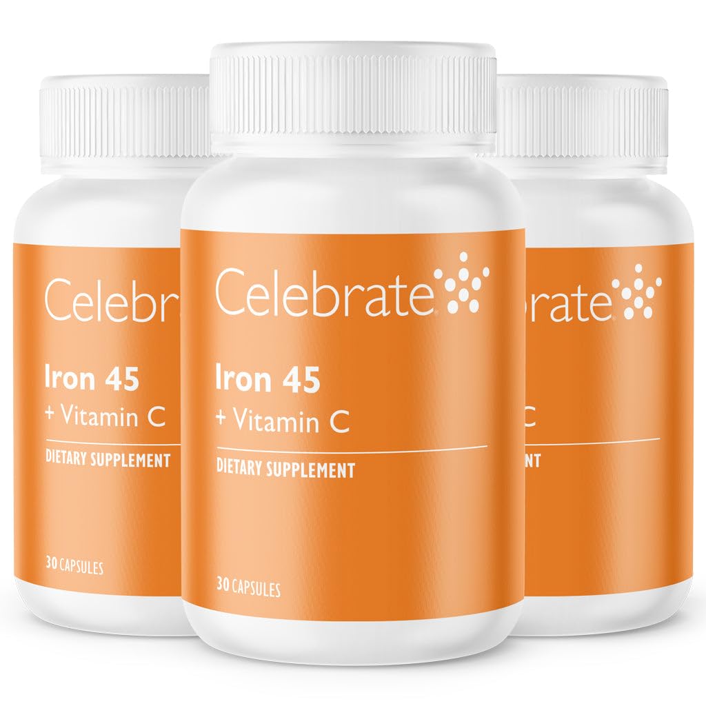 Celebrare le vitamine del ferro supplemento con vitamina C - 45 mg di ferro, 60 mg di vitamina C, vitamine baratiche per i pazienti WLS, manicotto verticale & gastrico Bypass Chirurgia (90 capsule)