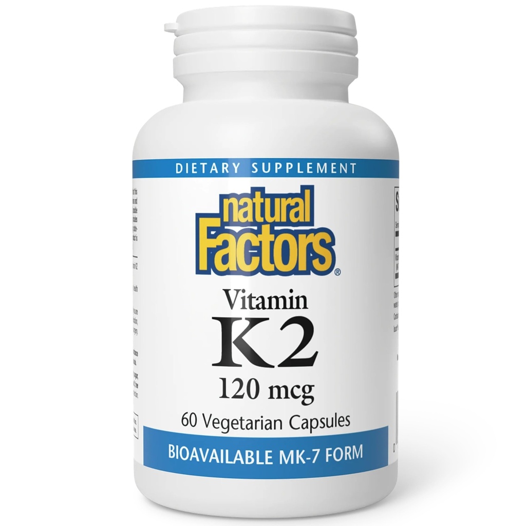 Natürliche Faktoren, Vitamin K2 120 mcg, unterstützt Knochen und Gefäßgesundheit, 60 Kapseln