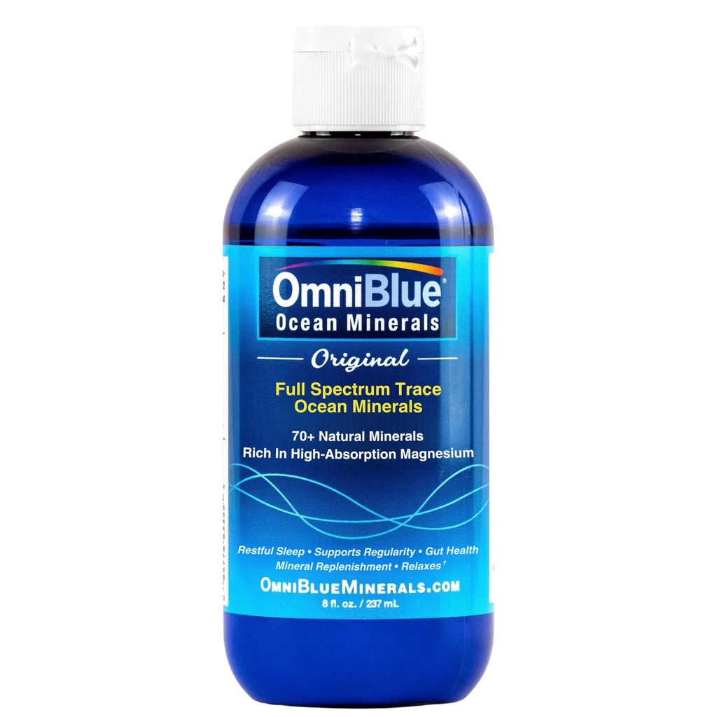 OmniBlue Ocean Minerals - 70+ Trace Minerals & Liquid Magnesium - Kalium, Chlorid- Low Sodium - Natürliche Unterstützung für Schlaf, Verdauung, Regelmäßigkeit, Hydration & Elektrolyt Balance (8 oz)