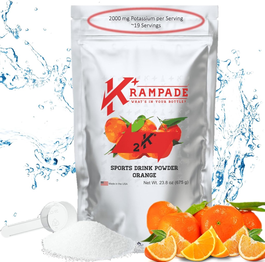 Krampade Elektrolyte Pulver Kalium-Ergänzung - 2000 mg K+, >2X Mehr als Kokoswasser | Kramp Relief und Prävention | Hydratation Pulver
