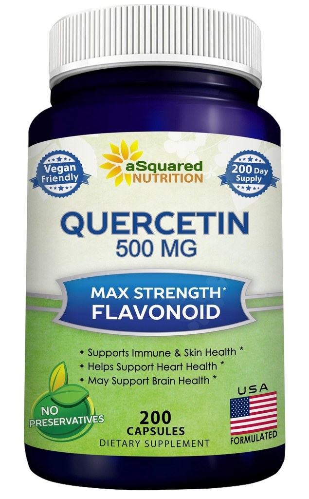 aSquared Nutrition Quercetin 500mg Supplement - 200 Kapseln - Quercetin Dihydrat zur Unterstützung von Herz-Kreislauf-Gesundheit - Max Strength Powder Complex Pills zur Verbesserung der Immunantwort