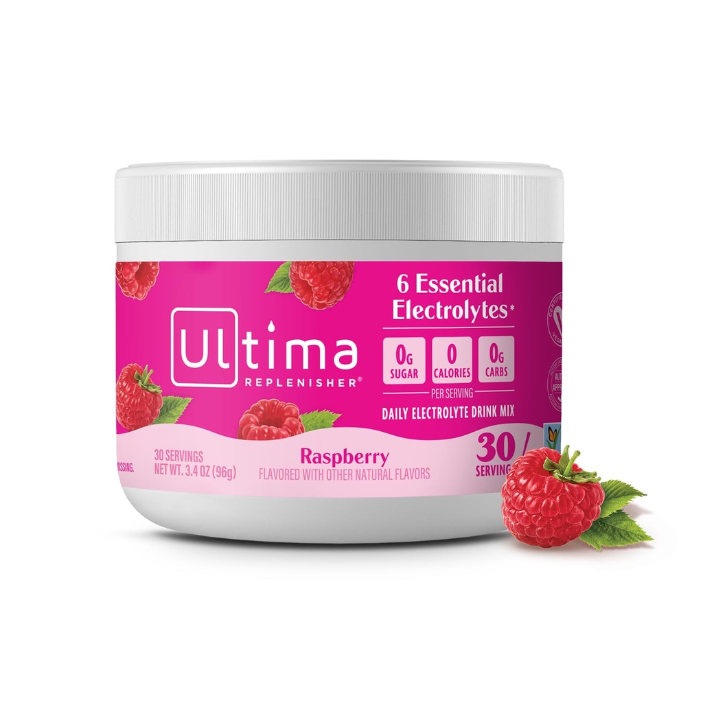 Ultima Replenisher Daily Electrolyte Powder Drink Mix – Sugar Free – Raspberry, 30 Portionen – Hydration Powder mit 6 Key Electrolytes und Trace Minerals – Keto Friendly, Vegan, Non-GMO