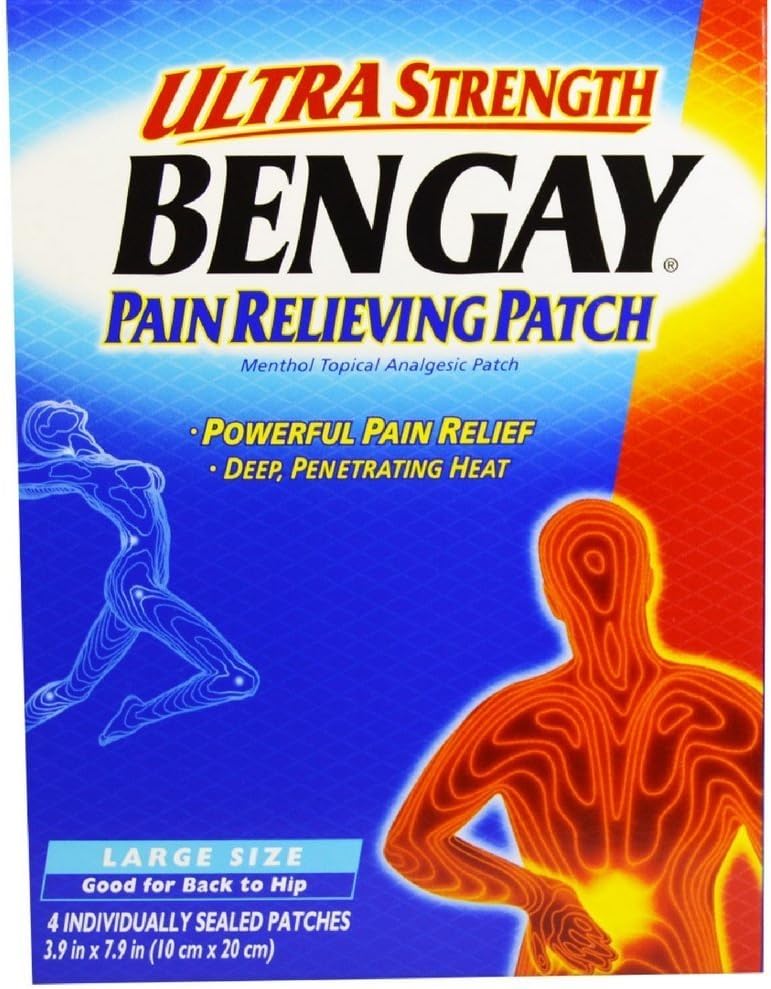 BENGAY Douleur ultra-forte soulageant Patchs Grande Taille 4 Chacun (paquet de 4)