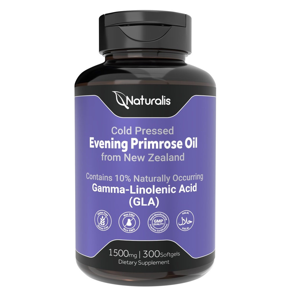 Naturalis Evening Primrose Oil (Cold Pressed) | 100% Natürlich aus Neuseeland | Non-GMO, Soy & Gluten Free, Zero Filler | 300 Mini-Softgels