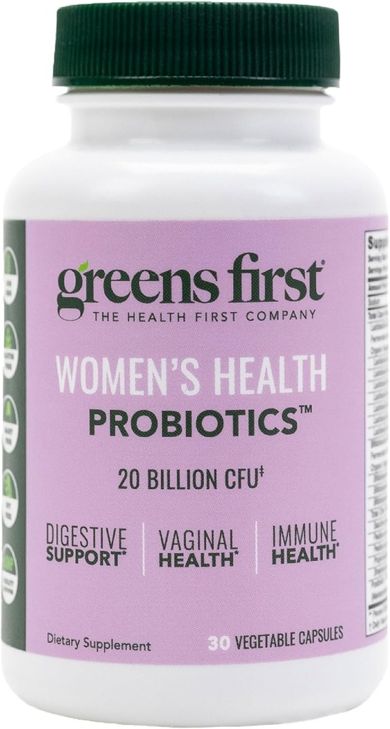 Greens First Women’s Health Probiotics - Probiotico per pH Balance - 20 miliardi di CFU - Supporto per Digestivo, Immune & Vaginal Salute Non OGM/Gluten-Free/Dairy-Free/Soy-Free (30 capsule vegetali)