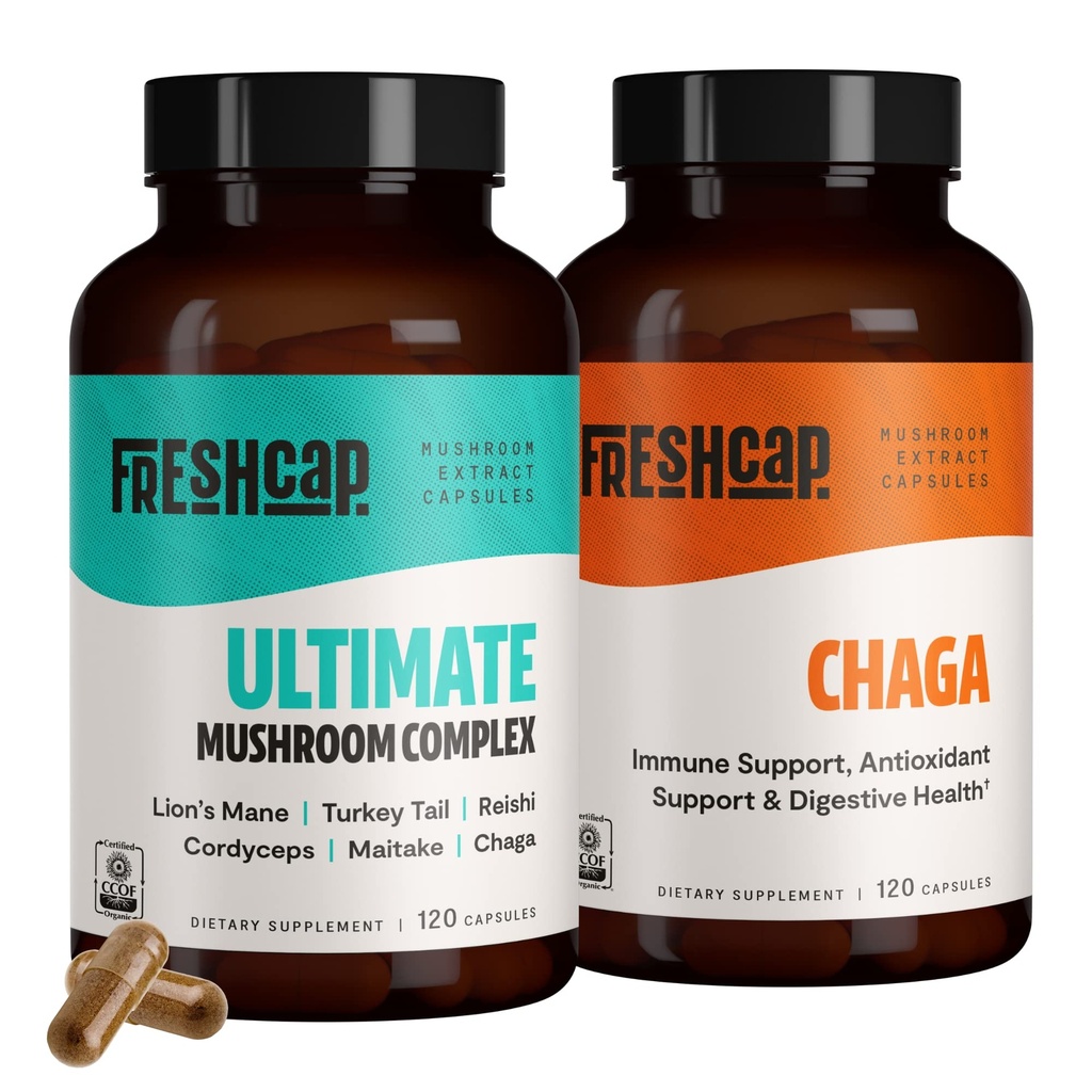 FreshCap Pilze Antioxidant Bundle (Chaga Kapseln und Ultimate Mushroom Complex Kapseln)