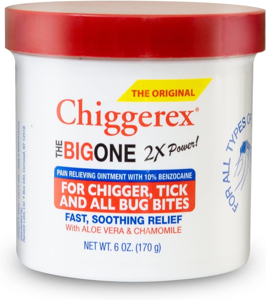 Chiggerex 2X Premiers soins d'alimentation Oint dédié pour les chiggers, les tourterelles de Mosquito, les tics et les bugs avec Aloe Vera & Camomile, 6 oz