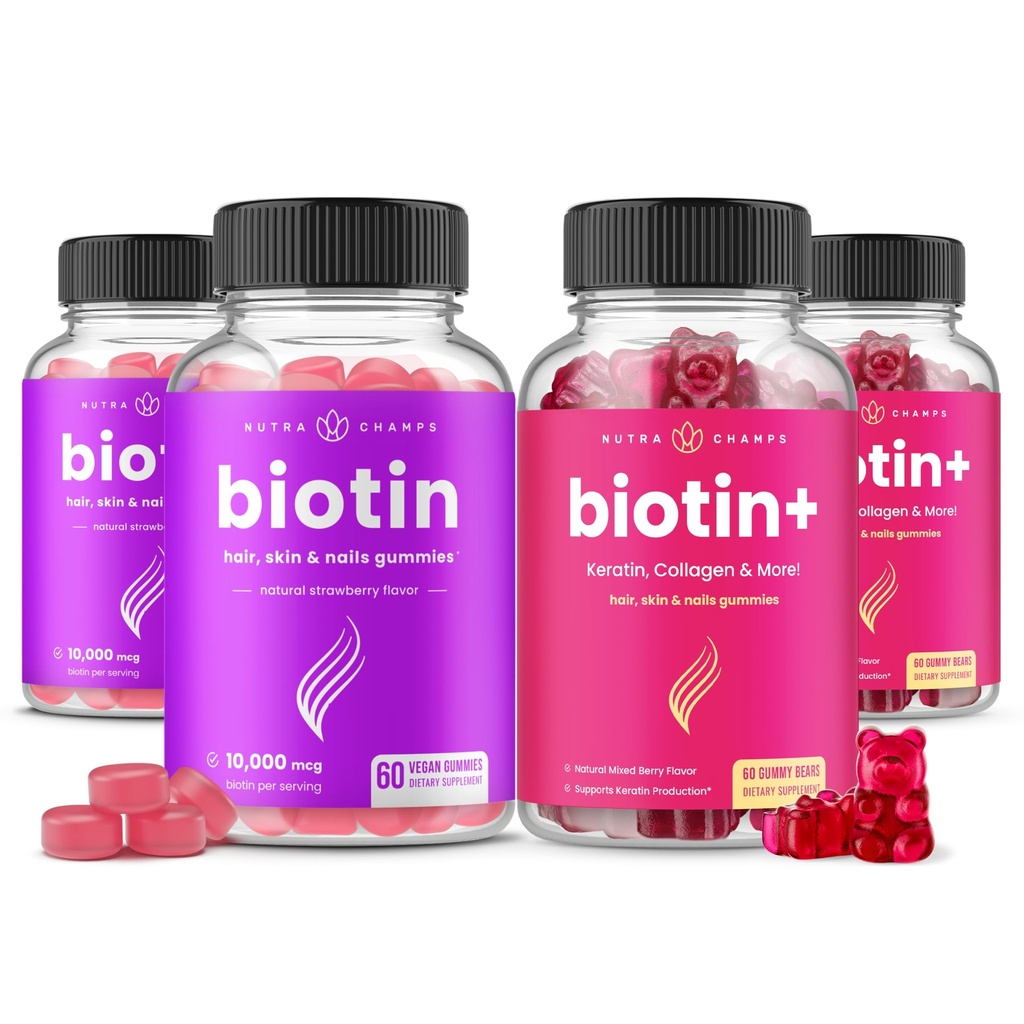 NutraChamps Biotin & Biotin+. Das komplette Duo für Haar, Haut und Nägel. Biotin, Collagen, Keratin und mehr
