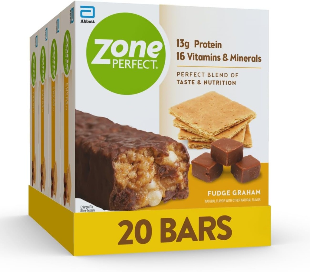 ZonePerfect Protein Bars, 13g Protein, 16 Vitamine & Minerals, Protein Snack, Fudge Graham, 20 Bars