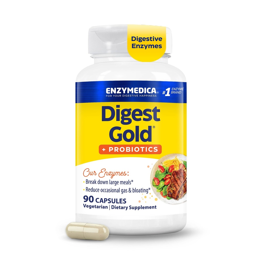 Enzymedica Digest Gold + Probiotics, 2-in-1 Formel für Gut Health, Verdauungsenzyme & 1 Billion Active Probiotic Cultures, 90 Count (FFP)