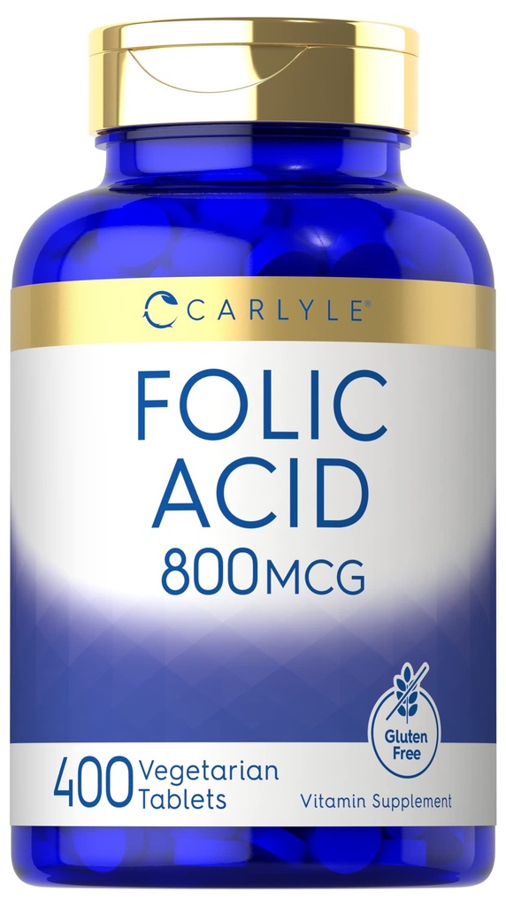 Acide folique de Carlyle 800 Mcg Comprimés de 400 Count de 400 Végétariens, non OGM, sans gluten