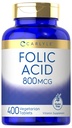 Carlyle Folic Acid 800 Mcg Tablets | 400 Count | Vegetariano, Non OGM, Gluten Free
