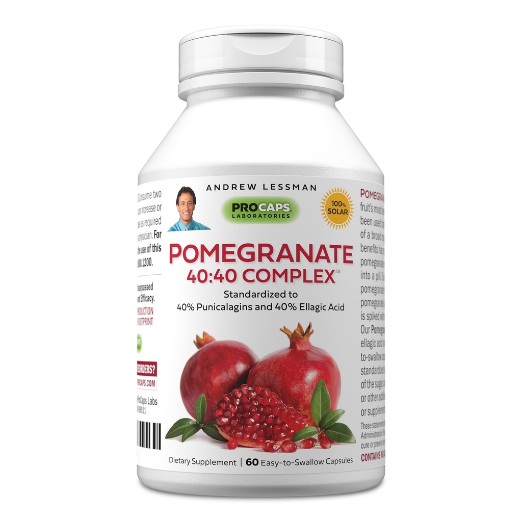 ANDREW LESSMAN Granatapfel 40-40 Complex 60 Kapseln - All-Natural, High-Potency-Extrakt, um Ihren Körper vor freien Radikalschäden zu schützen. Kein Zucker, Kalorien, Süßungsmittel, Konservierungsstoffe. Keine Zusatzstoffe