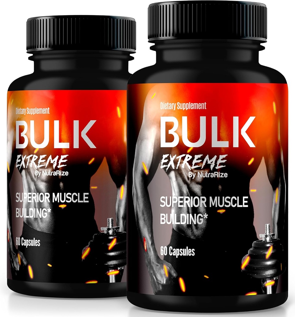 (2 Pack) Bulk Extreme Superior Muscle Building Advanced Formula, Bulk Extreme per massa muscolare magra per gli uomini, Tutti Natural Muscle Builder, pillole maschili per prestazioni fisiche, recensioni (120 capsule)