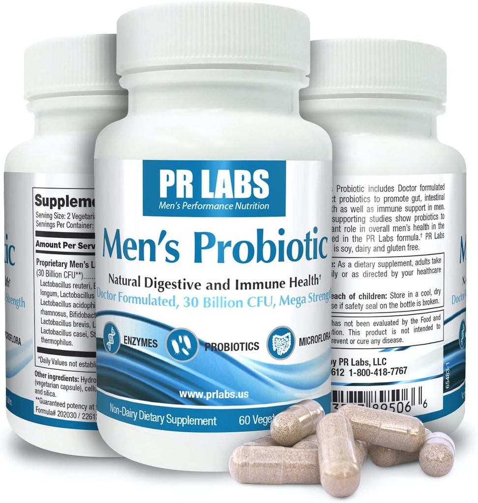 Prostata Research Labs Herren Probiotic - Verdauungsenzym Ergänzung Probiotic für Männer - Fördert Gut Health und Immununterstützung - 1 Packung (60 Kapseln)