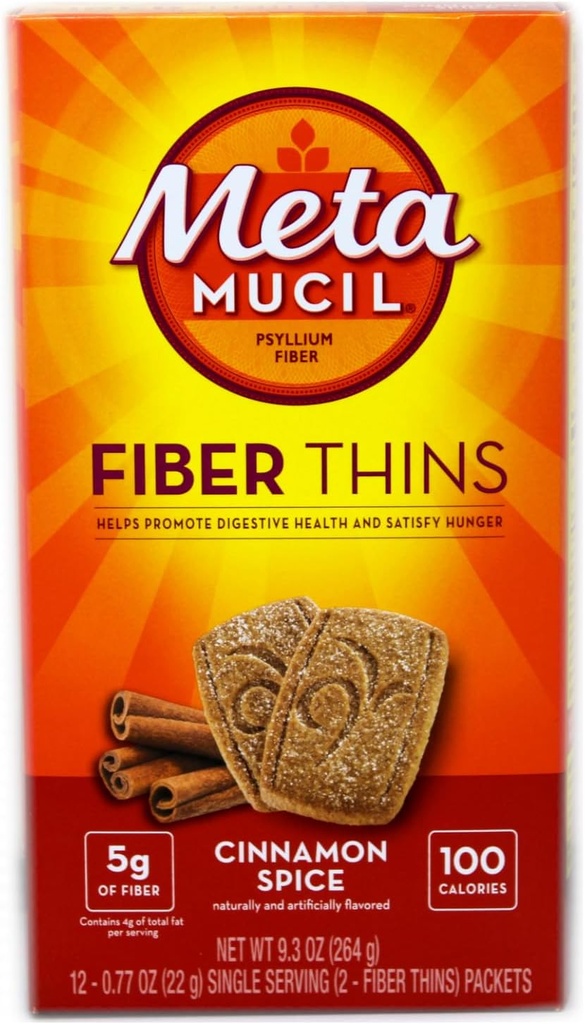 Métamucil Fiber Thins Cinnamon Spice 3 boîtes de 12 paquets. Chacun des 12 paquets contient 2 fibres minces