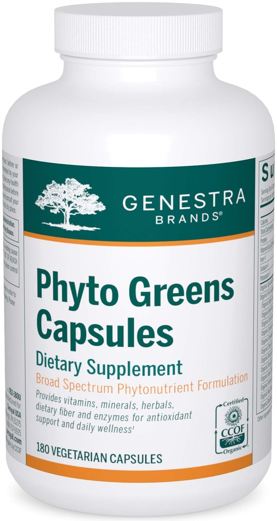Genestra Marken Phyto Greens Kapseln | Vitamine, Ballaststoffe und Enzyme für optimale Ernährung | 180 Kapseln