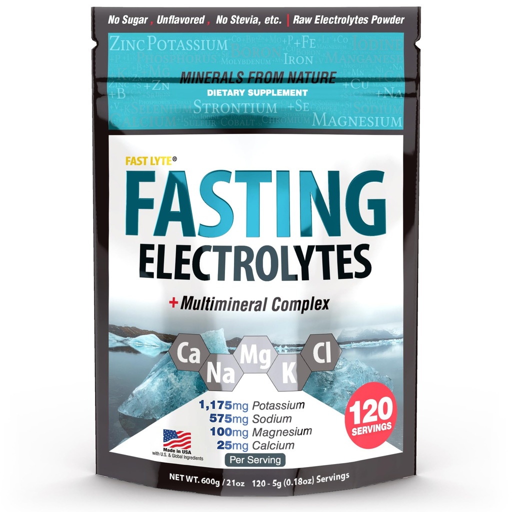 Polvere del supplemento dell'elettrolita di digiuno | nessun elettroliti crudi non aromatizzati dello zucchero | 50% Magnesio RDI e Potassio con minerali di trace | Carnivore & Keto Friendly | Sale di di digiuno senza zucchero