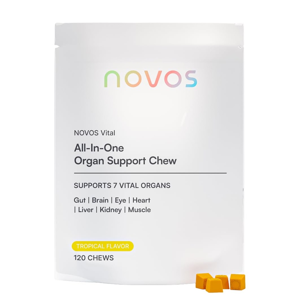 Novos Vital Nahrungsergänzung Chews für Organ Liver, Gehirn, Augen, Herz, Gut-Unterstützung - Nattokinase, Lutein, Inulin, Rutin, Tropical Flavor (120 Count)