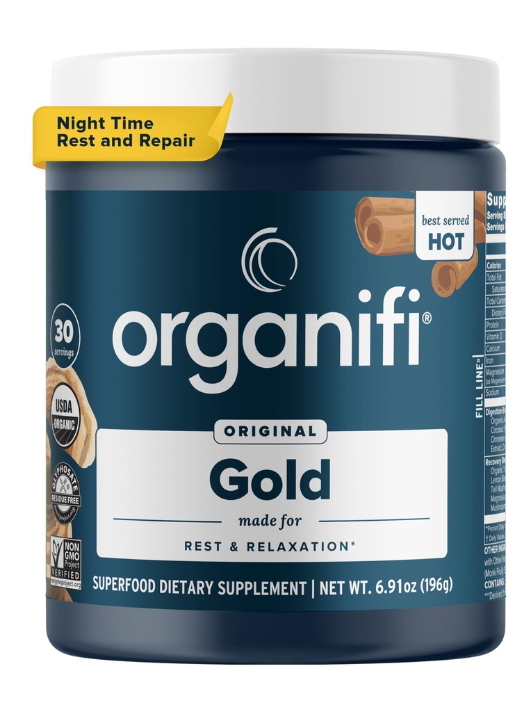 Organifi: Oro - Superfood Supplemento Polvere - 30 Serve - Supporto Stress, Migliore riposo, Rilassamento e promuove il sonno riposante - Turmerico e Reishi Infuse