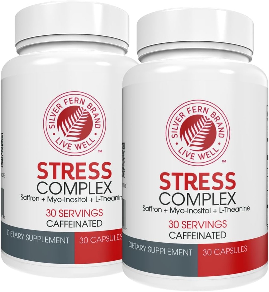 Silver Fern Stress Complex Supplement - mit Koffein - Schlaf, Mücke, Stimmung &amp; mehr - mit Saffron-Ergänzungen, L-Theanin-Ergänzung und Myo-Insitol - Natural Stress Relief Supplement (Pack o 2)