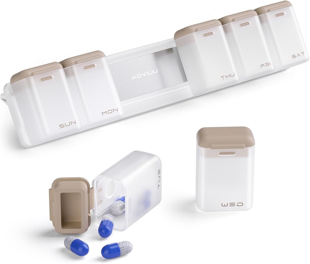 Organisateur hebdomadaire de pilules magnétique, amovible boîte à pilules 7 Jour 1 fois par jour, grand voyage cas de pilule, semaine une fois par jour dispensateur de médicaments, porte-conteneur de médicaments pour supplément de vitamine, brun