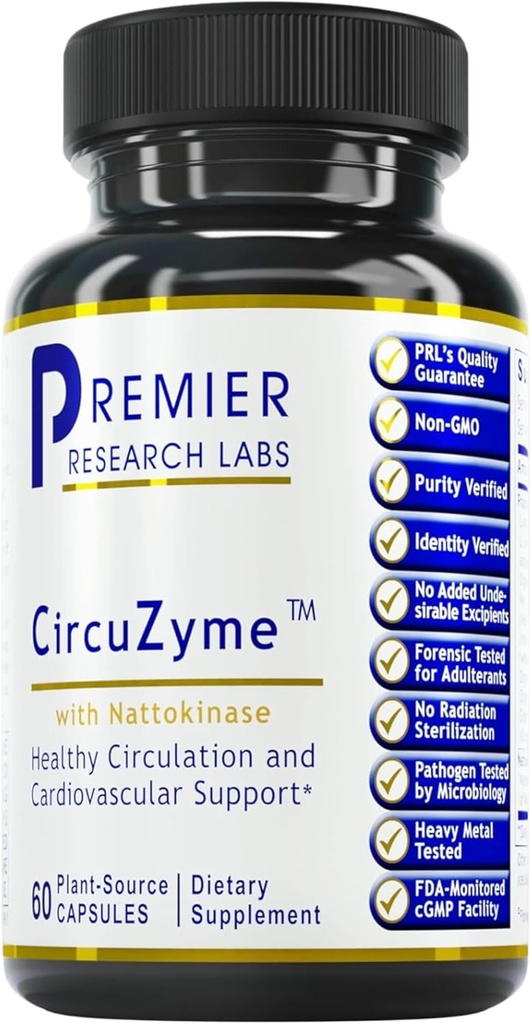Premier Research Labs CircuZyme - Integratori di circolazione sanguigna Supporta il flusso sanguigno e il supporto vascolare Con Diosmin, Cayenne & Nattokinase, per gli uomini e le donne - 60 capsule vegetariane