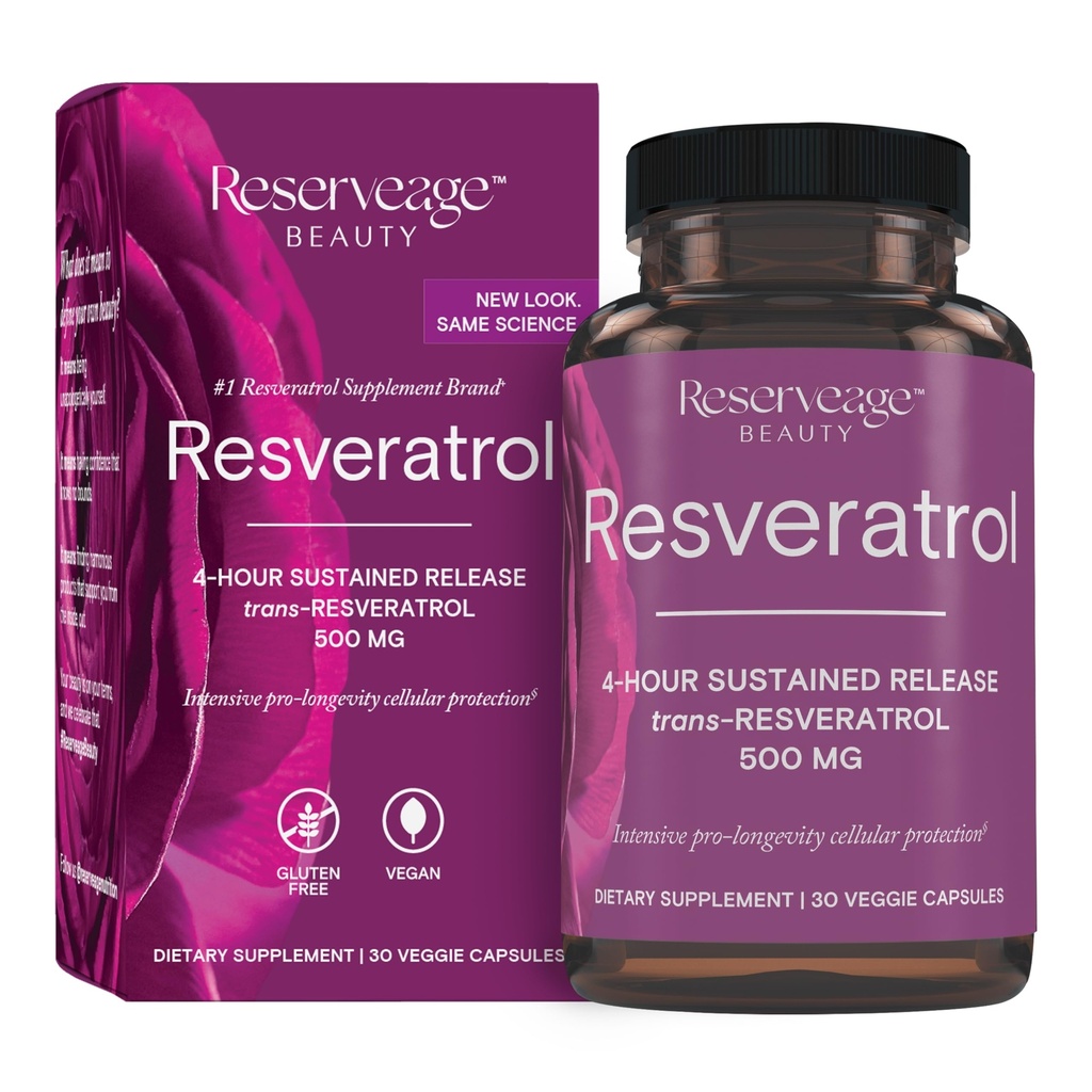 Riserva bellezza, Resveratrolo 500 mg, Supplemento antiossidante per la salute cardiaca e cellulare, Supporta l'invecchiamento sano e sistema immunitario, Paleo, Keto, 30 capsule