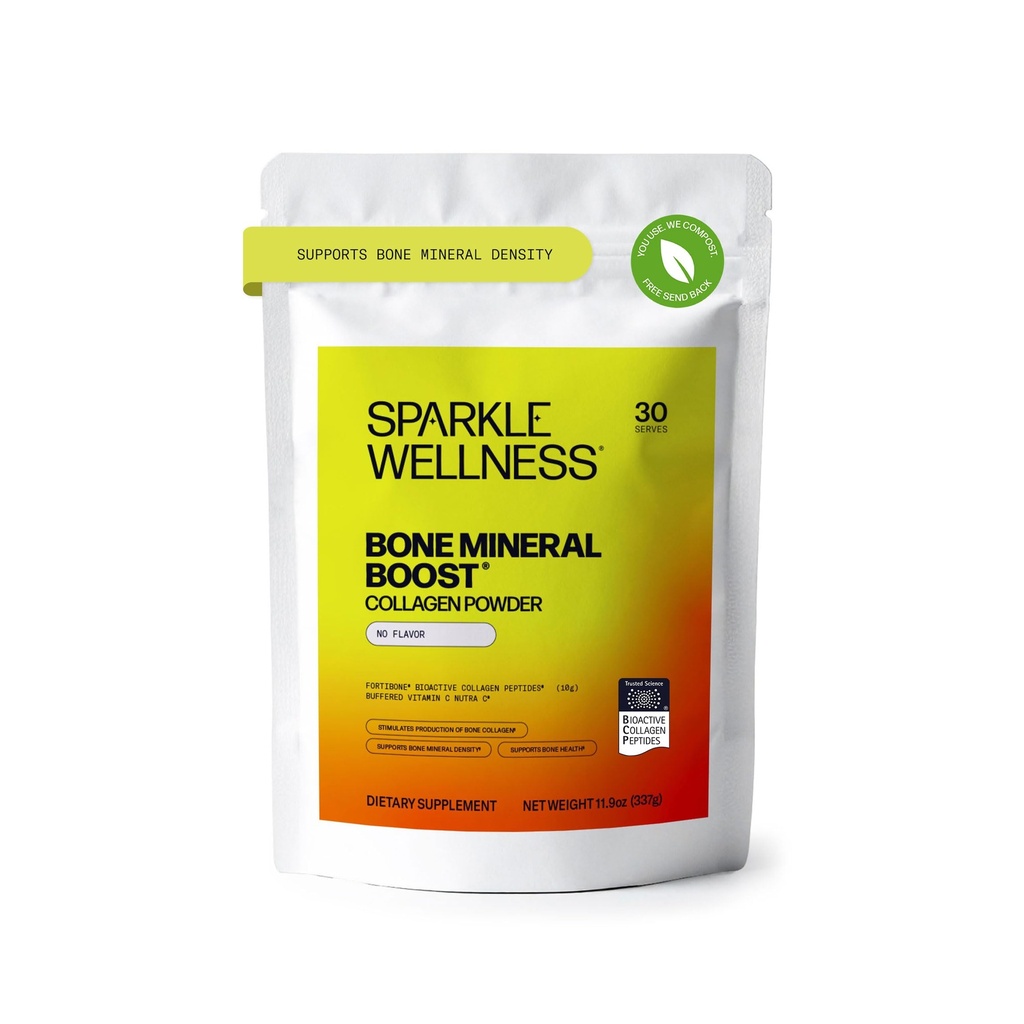 Sparkle Wellness FORTIBONE Bioactive Collagen Peptides | Collagen Powder Supplement with Nutra C Buffered Vitamin C for Bone Health | Bone Mineral Boost (No Flavor) [30 Serves]