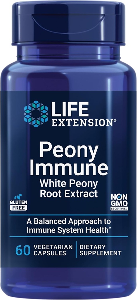 Estensione della vita Peony Immune, White Peony Root, Immune Health Support, Immune System, Gluten-Free, Non-GMO, Vegetariano, 60 capsule
