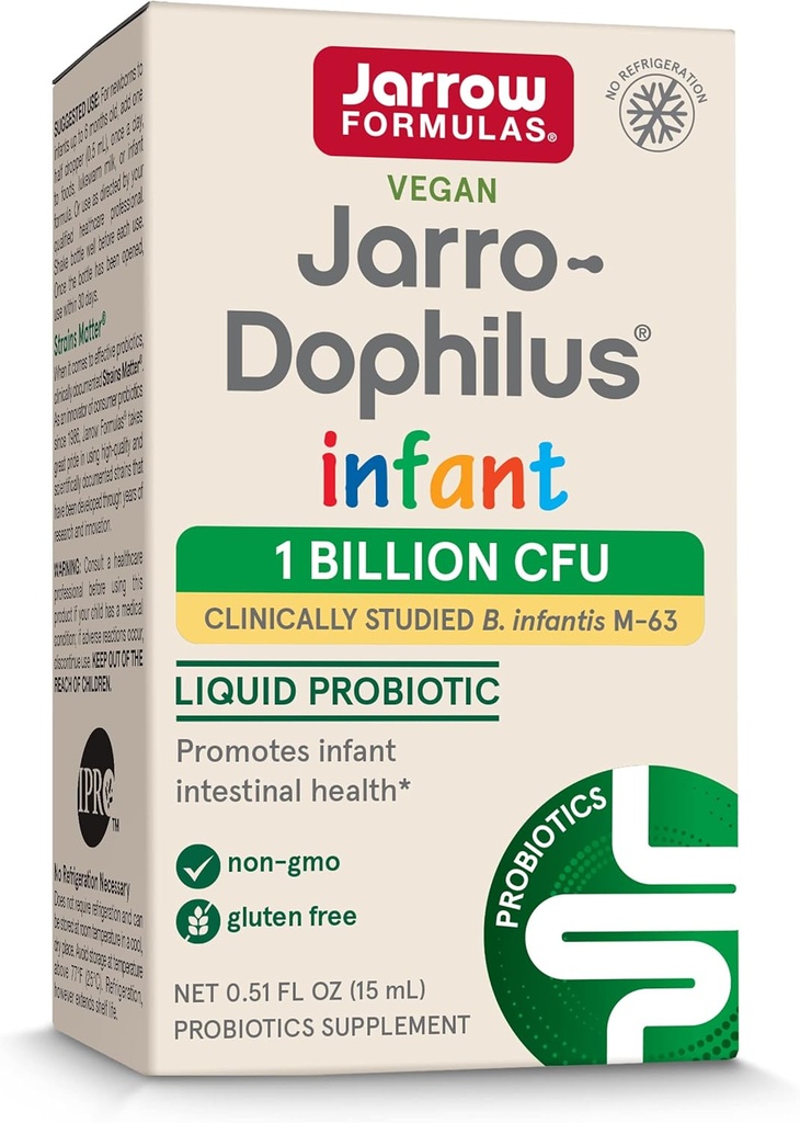 Jarrow Formulas® Jarro-Dophilus® Infant Liquid Probiotic, Dietary Supplement, Intestinal Health Support for Infants, 1 Billion CFU Per Serving, 0.51 fl oz, 30 Day Supply