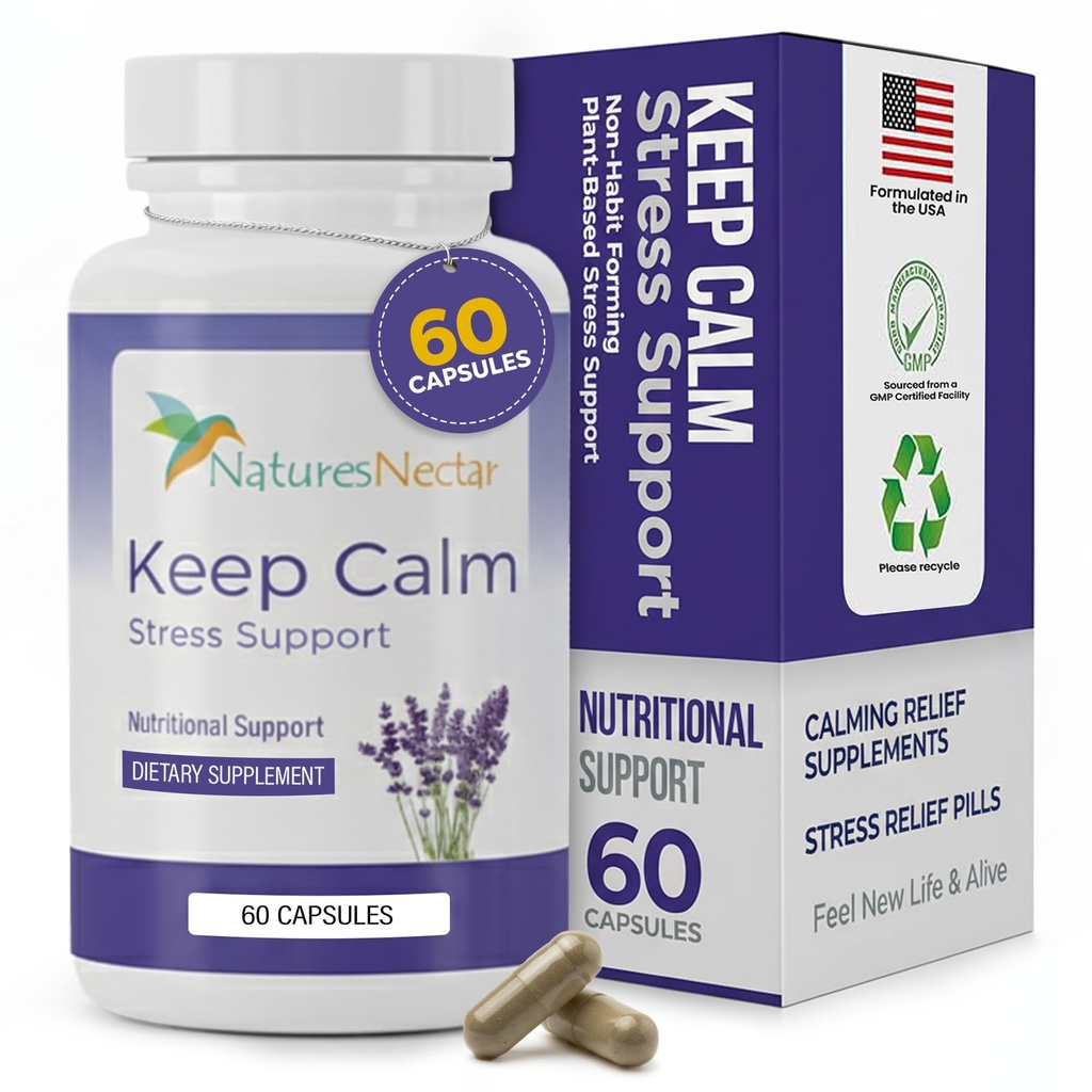 Nature's Nectar Anxiety and Stress Relief Supplements – Keep Calm Capsules with Ashwagandha, GABA, Magnesium & 5-HTP – Nervousness & Irritability Mood Supports Relaxation Lemon Balm 60 Filled Capsules