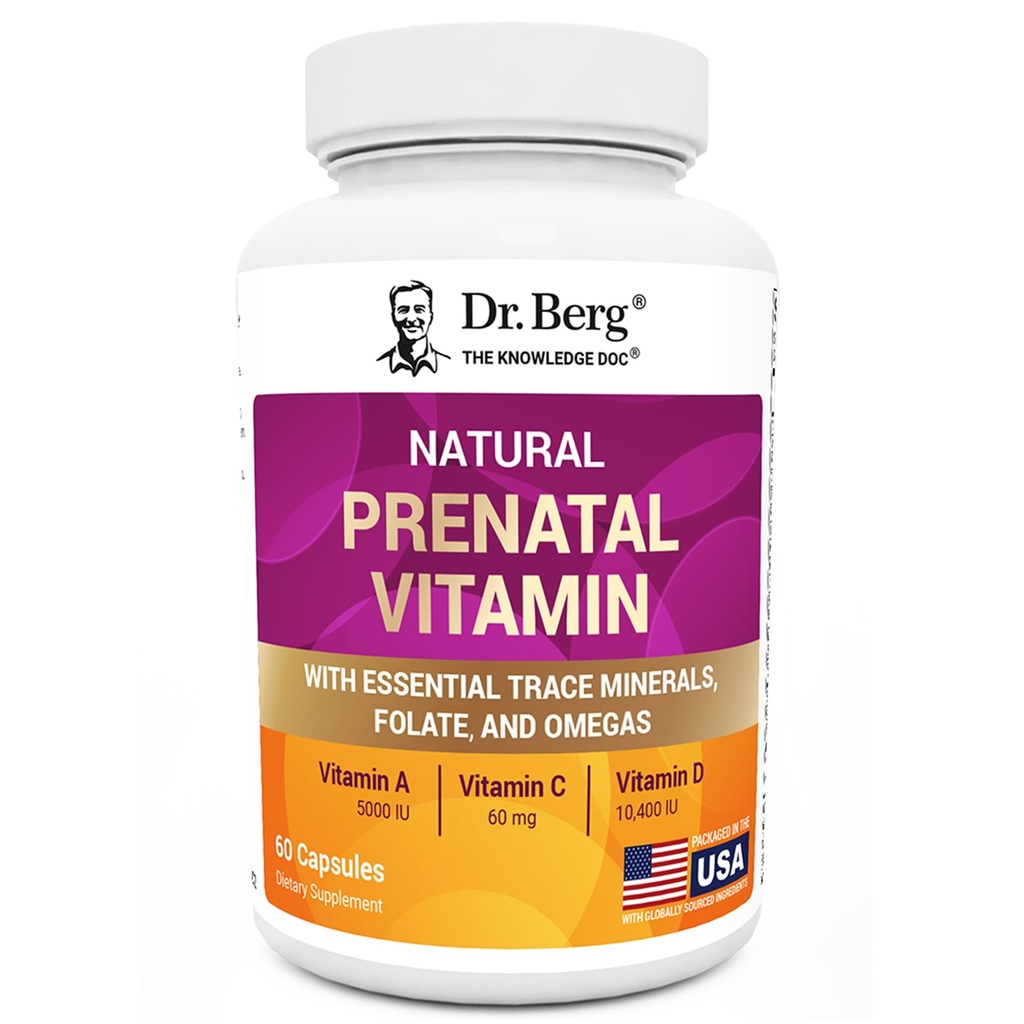 Dr. Berg Vitamine Prenatali Naturali per le Donne (Incinta e Infermieristica) - Vitamine Prenatali con Folate, Vitamine, Minerali, Omegas, &11 Superfood Potenti - Multivitamina Prenatale Femminile - 60 Capsule