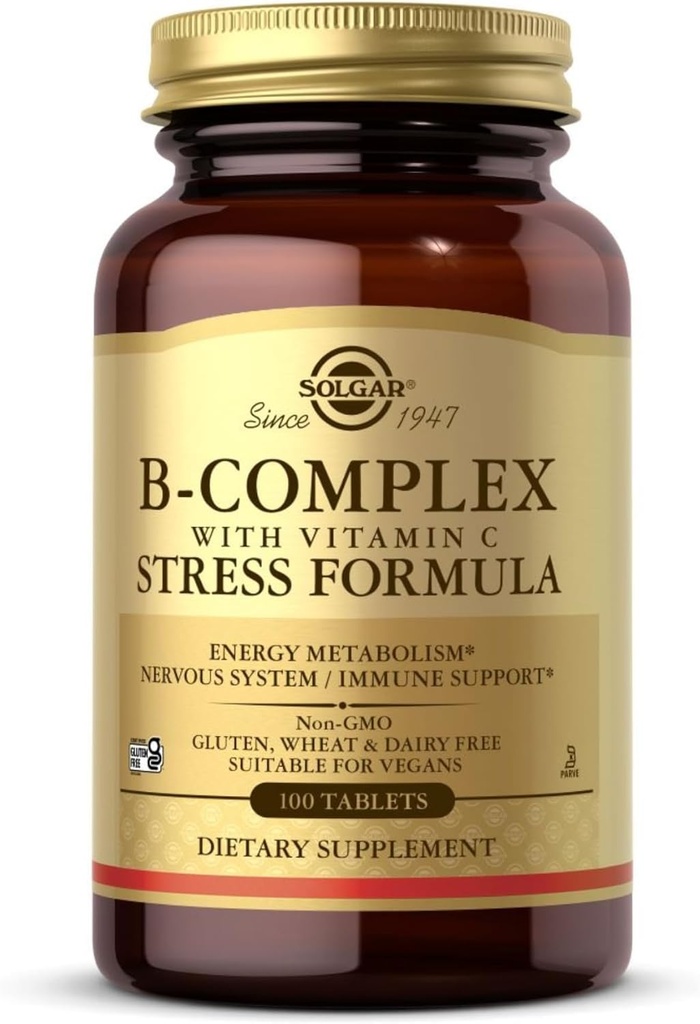 Solgar B-Complex with Vitamin C - 100 Tablets - Non-GMO, Vegan, Kosher & Gluten Free - 50 Servings