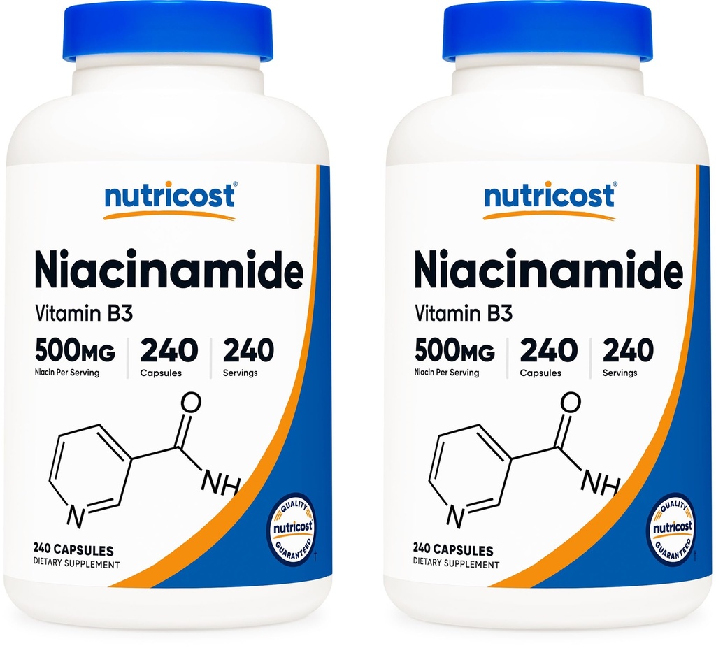 Nutricost Niacinamid (Vitamin B3) 500 mg, 240 Kapseln (2 Flaschen)