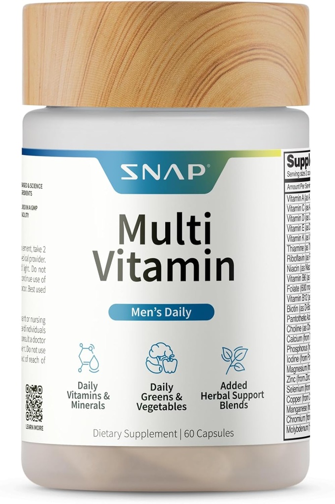 Multivitaminici degli uomini - Vitamine e minerali giornalieri per gli uomini - Vitamina D, B12, Zinco, Erbe & Vitamina C per il supporto energetico e immunitario, Multivitamina per gli uomini, 60 capsule