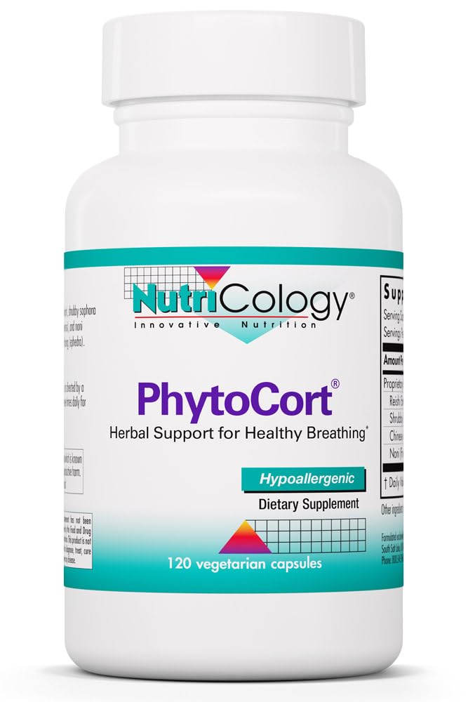 Nutricologie Supplément PhytoCort - Soutien respiratoire, Santé pulmonaire, Détox pulmonaire, Nettoyage pulmonaire, Respiration saine, Soutien à base de plantes, Reishi, Licorice, Noni, Capsules végétariennes - 120 Compte