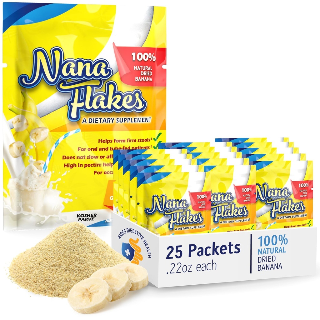 Nana Flakes 100% Pure Banana Flakes Medical Food Powder - Diminuire l'assunzione grassa e il rimedio naturale per la diarrea e la combustione del cuore - Grande fonte di proteine e fibre (25 pacchetti di Single-Serve)