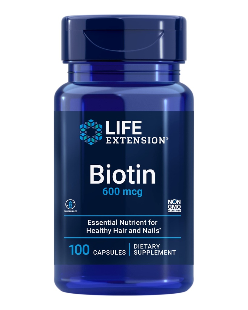 Integratore di supporto per la vitamina B7 Biotin 600 mcg per capelli bellissimi, unghie e oltre – senza glutine, non OGM - 100 capsule