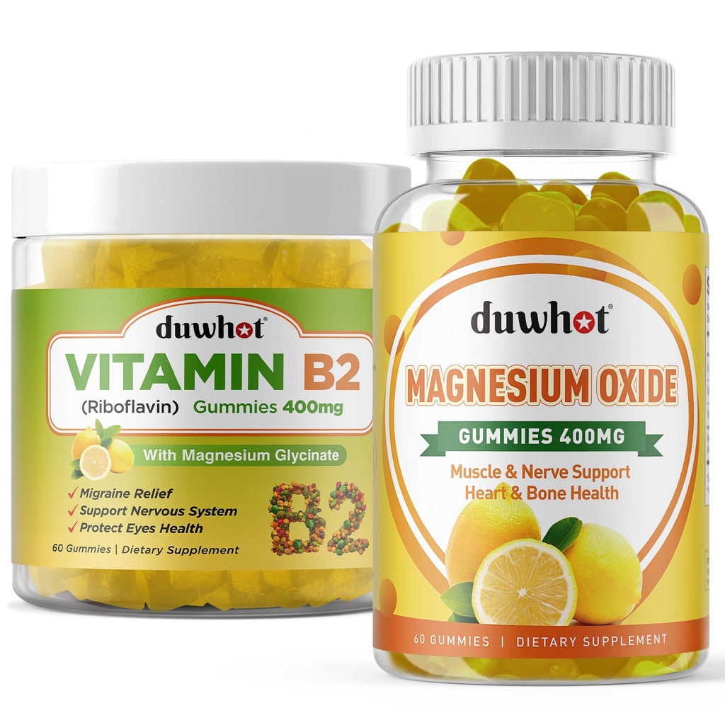 Migraine Relief - Vitamin B2 Gummi (Riboflavin) 400mg & Magnesiumoxid Gummi 400mg, Kopfschmerzen Relief & Nervous Systemunterstützung