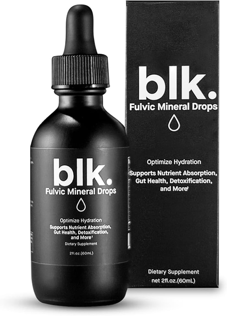 Blk. PH 8+ Natürliche Mineral Alkali Wassertropfen Elektrolytisch mit Fulvic und Aminosäuren, Zero Sugar, 2oz.