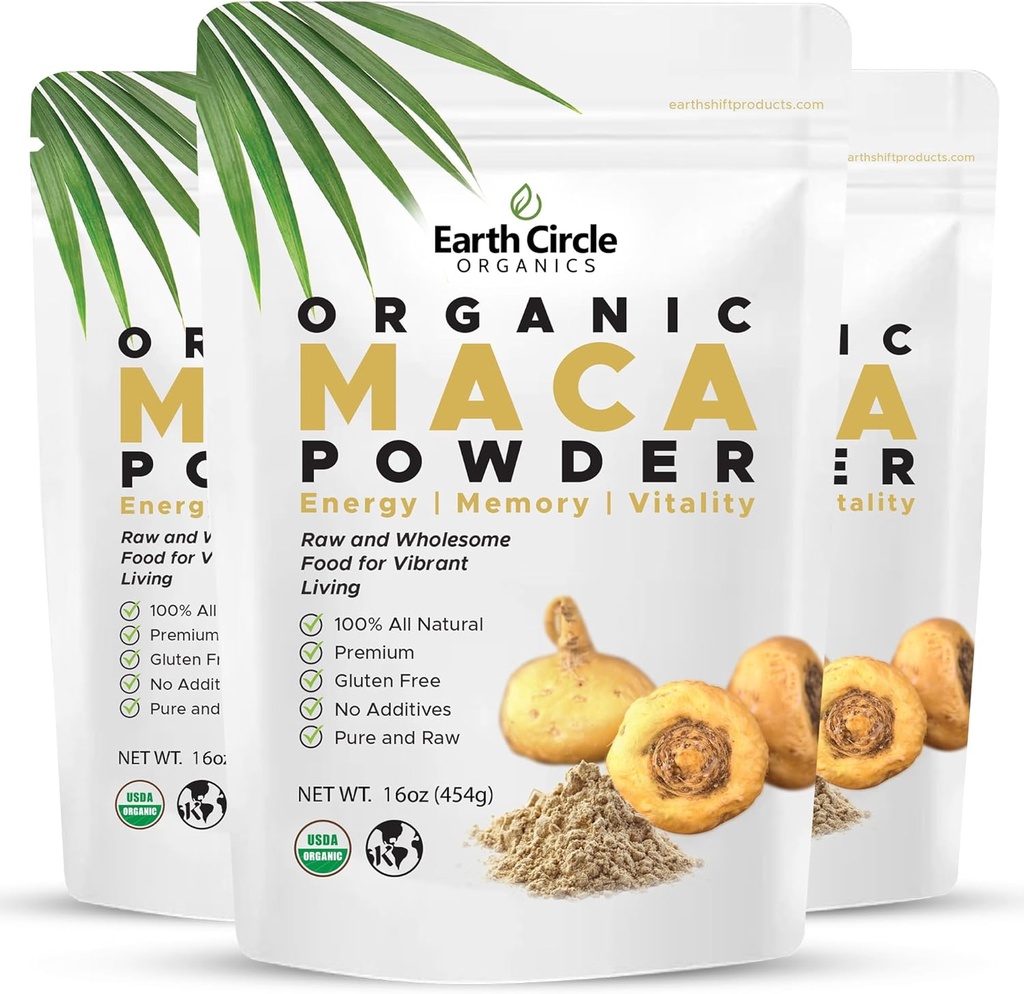 Earth Circle Organics Yellow Maca Root Powder, Superfood naturale, aiuta con energia, peso e fertilità femminile - Vegan - 1 Pound (Pack of 3)